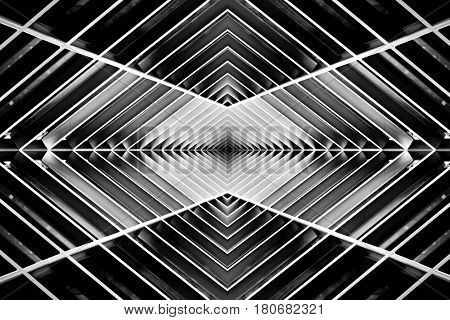 metal structure similar to spaceship interior in black and white