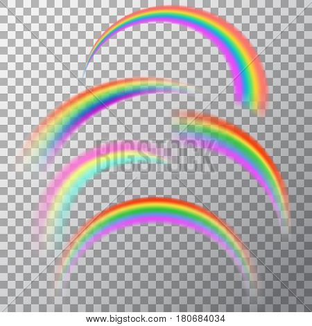 Set of realistic elements of a rainbow. A multi-colored arch on a translucent background. Vector illustration.