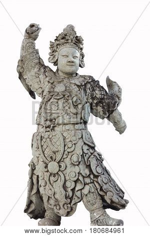 ancient chinese stone sculpture doll isolated on white