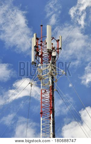 Telephone pole with blue sky for communication system