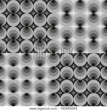 Set of seamless monochrome geometric pattern with gray and black circles