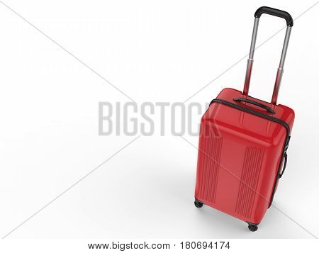 3d rendering red hard case luggage on white background