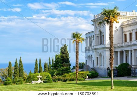 LIVADIA, RUSSIA - MAY 17, 2016: Livadia Palace near city of Yalta. Livadia Palace was a summer retreat of the last Russian tsar Nicholas II. The Yalta Conference was held there in 1945.