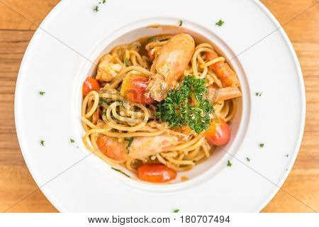 Prawn Pasta with Lobster bisque sauce