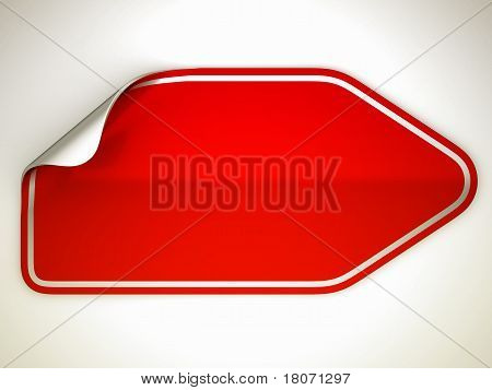Adesivo rosso piegato o etichetta sopra grigio
