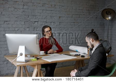 Talented architect chief have talk with new worker which make mistake in designer work. Chef disapointed in young personal. Lovely conversation of two colleagues.