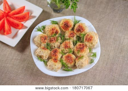 Chicken Cutlets With Greens On A Gray Background