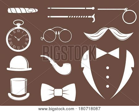 Vintage style design hipster gentleman symbol vector illustration antique graphic design retro element. Premium quality man shop classic fashion moustache club barber sign white silhouette.