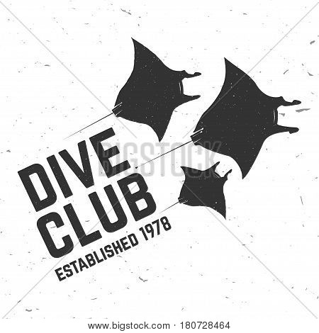Divie club. Vector illustration. Concept for shirt or logo, print, stamp or tee. Vintage typography design with black manta silhouette.