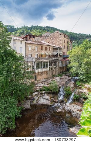 River along the old town Largentiere in the Ardeche region of France