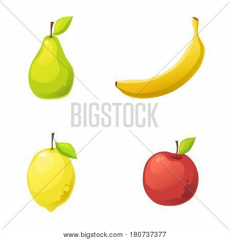 Vector cartoon fruit set. Pear, apple, lemon and banana