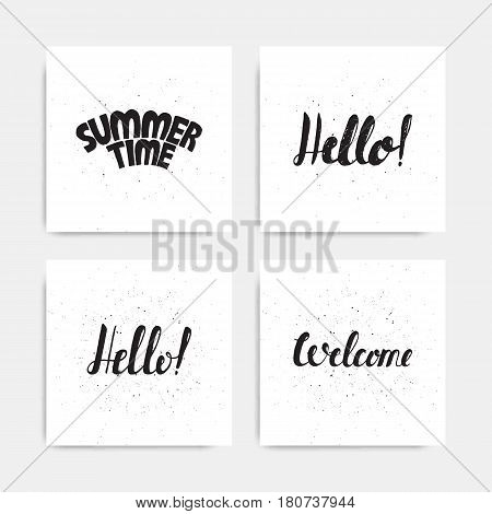 Greeting card with ribbon and word Hello. Vintage ribbon for card or banner. Vector Illustration