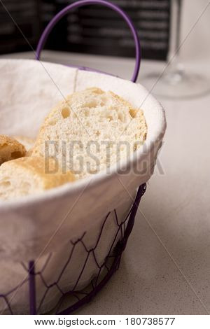 Pieces of bread cut into a basket