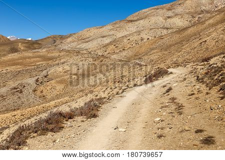 Mountain path to the pass Gyu La, lower mustang Nepal