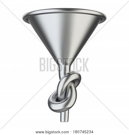 Metallick funnel knoted. 3D illustration isolated on a white background.