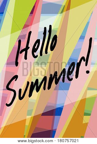 Hello summer abstract background with text on multicolored polygonal area in pastel colors vector EPS 10