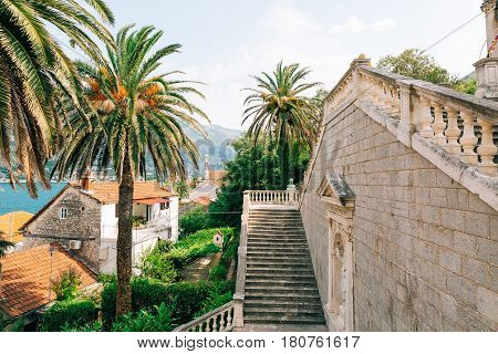 Prcanj, Montenegro, the ladder of the Nativity of the Virgin church.