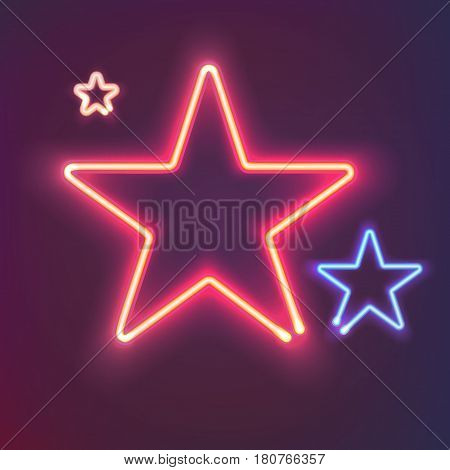 Two shining neon stars with warm and cold light. Bright colorful sign board for your design. Vector illustration.