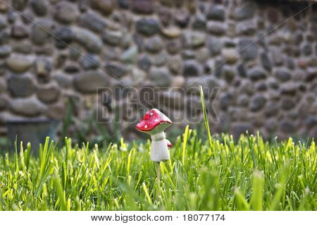 Mini mushroom: grass and stone wall