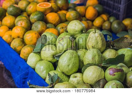 Variety Of Fruits On The Vietnamese Market. Asian Cuisine Concept
