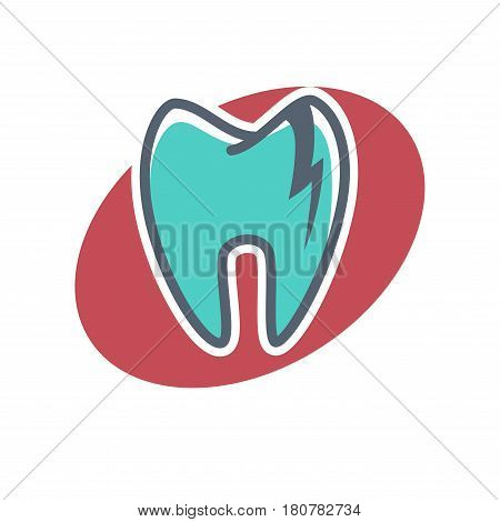 Dental logo on oval shape violet background. Dentistry icon, toothpaste advertisement. Logotype for stomatology clinic. Odontology emblem vector illustration, tooth implant sign. Ideal smile concept
