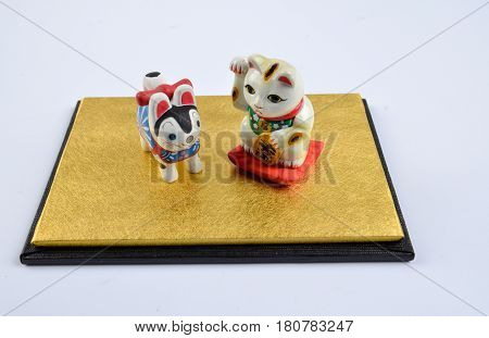 manekineko and inuhariko isolated on White Background