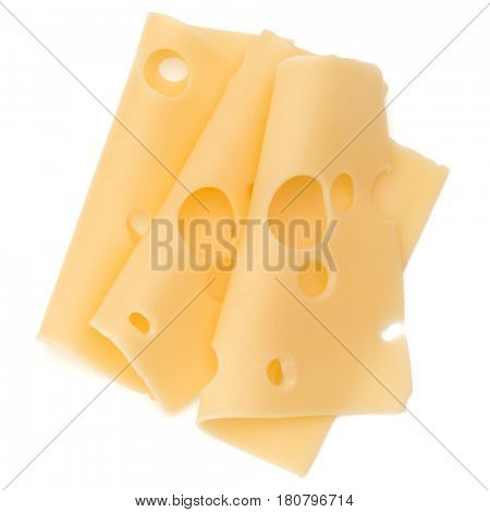 three Cheese slices isolated on white background