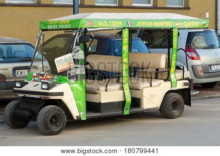 CRACOW POLAND - FEBRUARY 14 2016: Guided City Tour Car in Krakow. Poland