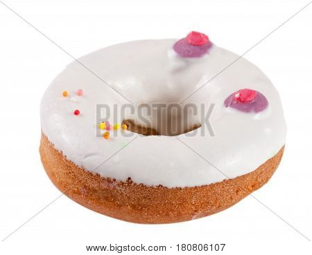 one glazed donut isolated on white background.