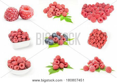 Set of rasp berry isolated on white