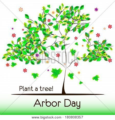 Abstract tree with green foliage isolated on white background. Plant tree in Arbor day. Vector illustration
