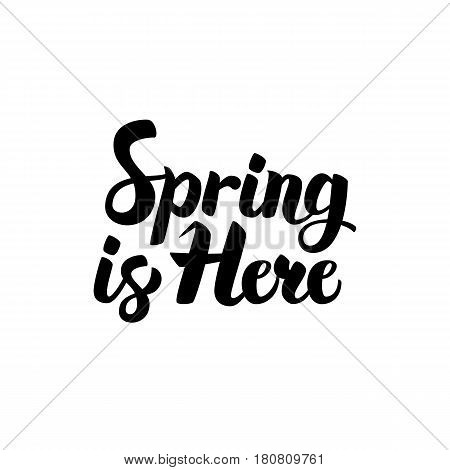 Spring is Here Lettering. Vector Illustration of Brushpen Calligraphy Isolated over White Background.