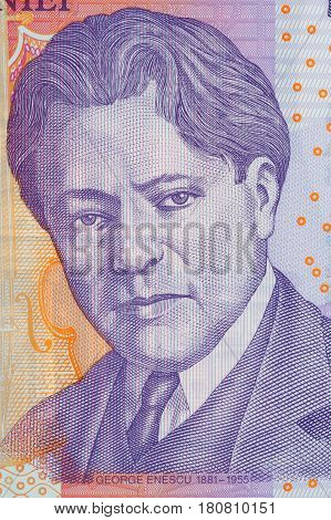 George Enescu portrait from Romanian money - Lei