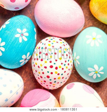Easter Background - Colorful Easter Eggs with copy space.