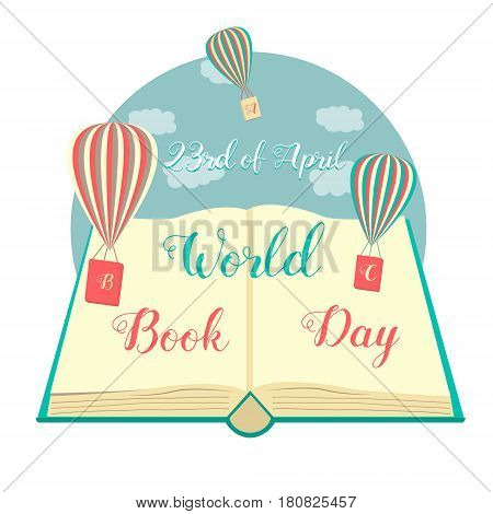 Illustration of the book with colorful balloons for the World Bookd Day.