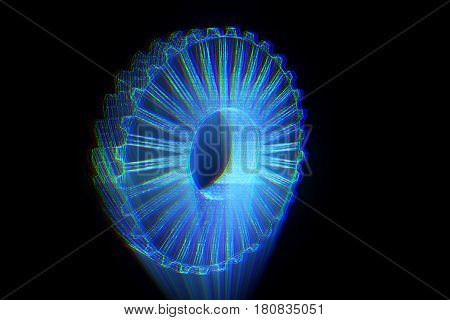 Cogwheel Gear in Hologram Wireframe Style. Nice 3D Rendering