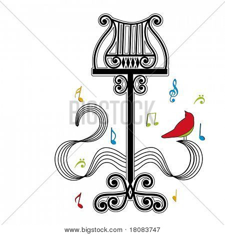 Antik hangjegy állni a madár és kották