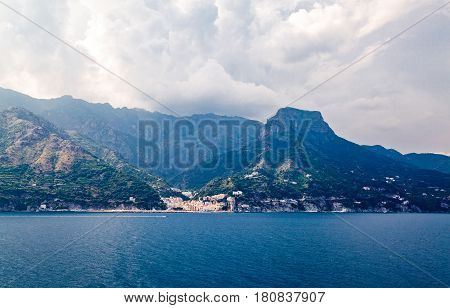 Italy Amalfitana Coast Cetara seen from the sea