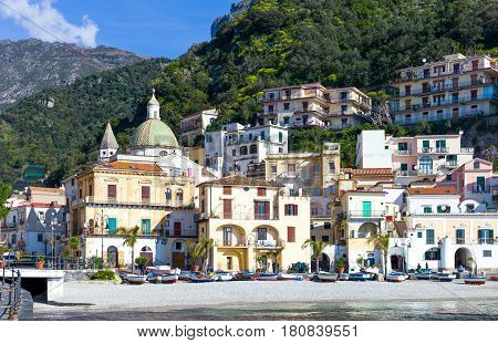 Cetara Italy - April 6 2011: View of the beach of the old village
