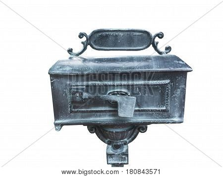 Metal mailbox on white background