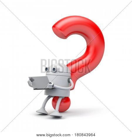 Robot and red question. 3d illustration