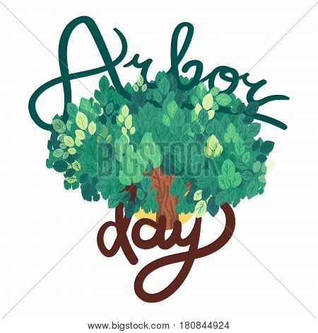 Save Our Planet Concept With Tree. Arbor Day Greeting for sticker banner and flyer. Vector