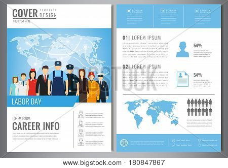 International Labor Day Brochure Design Template. People of different occupations. Flyer with profession icons. Vector illustration