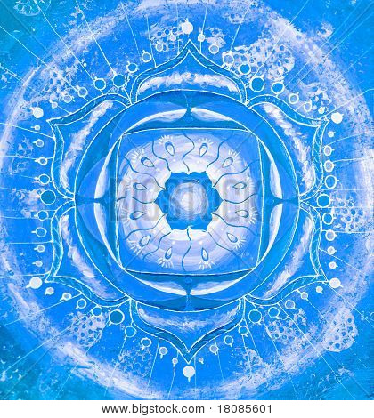 Resumen cuadro pintado de azul con el círculo patrón, Mandala de Vishuddha Chakra