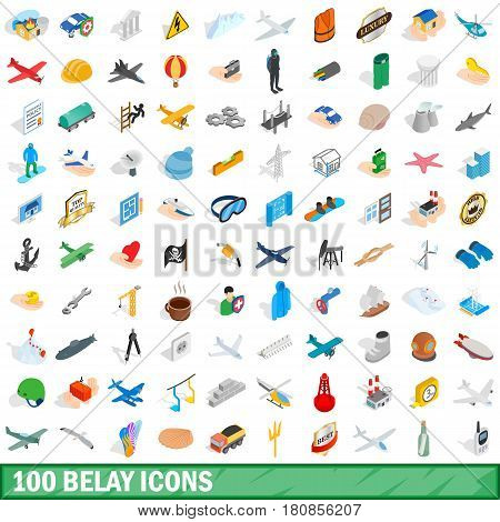 100 belay icons set in isometric 3d style for any design vector illustration