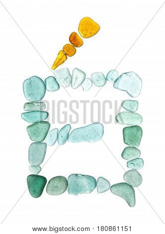 Chinese character bai - white sea glass mosaic on hwite background