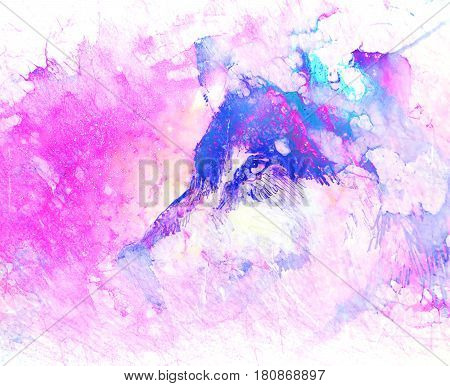 Wolf portrait, mighty cosmical wolf in cosmic space