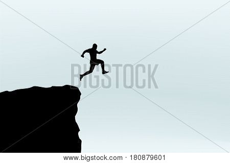 illustration of man jumping from hill on bright background