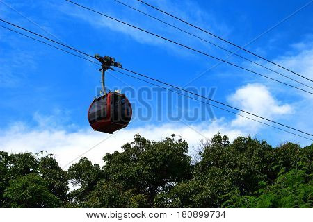 Air transport cable car on high, mountain