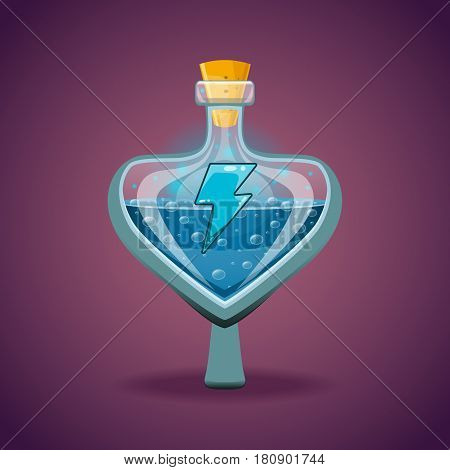 Bottle with magic elixir. Energy potion. Game items